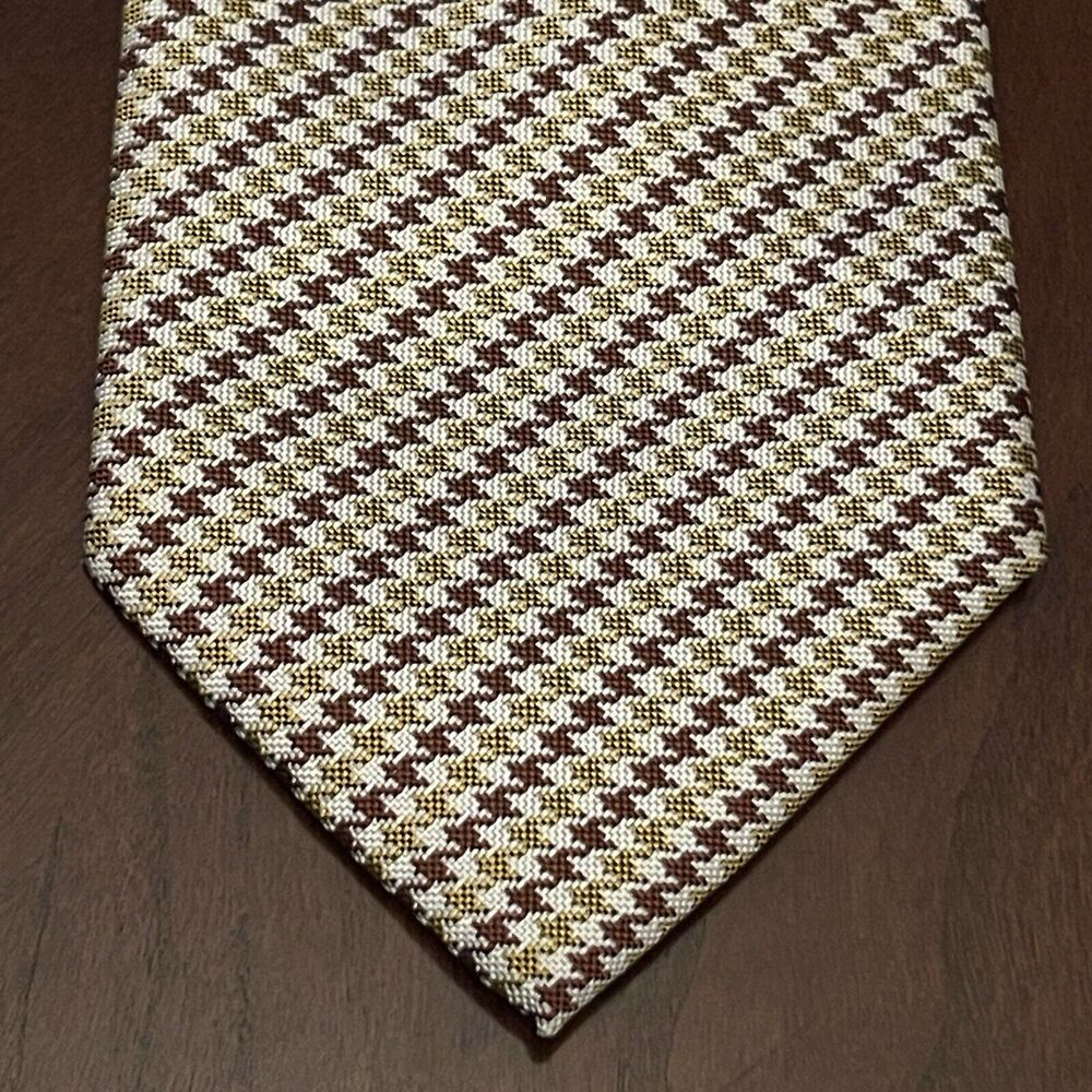 Barcelona Cravatte Gold Brown Houndstooth 100% Polyester Made In China
